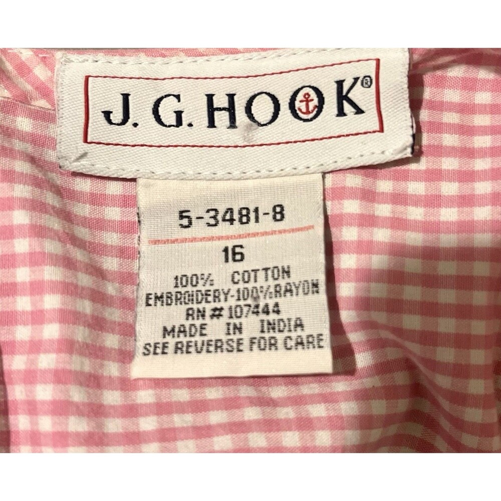 VTG JG Hook Gingham Floral Embroidered Sheath Dress Womens 16 Pink Cottage Farm - Picture 4 of 4